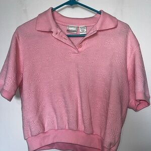 Vintage textured polo shirt with shoulder pads and adorable details
